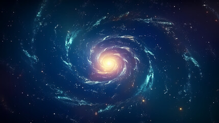Obraz premium Holographic quantum vortex, shimmering particles spiraling through three-dimensional blue space