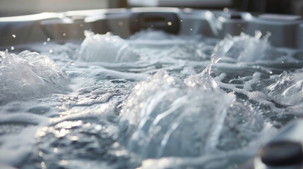The jets of a hot tub shooting out powerful streams of water from different angles. - obrazy, fototapety, plakaty