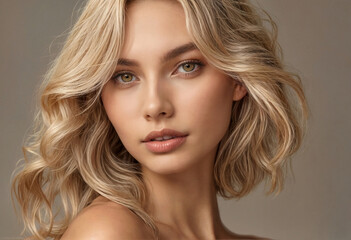 beautiful blonde woman with wavy medium age