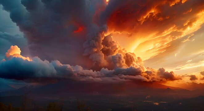Volcanic ash cloud under a turbulent sky, the earth's explosive warning
