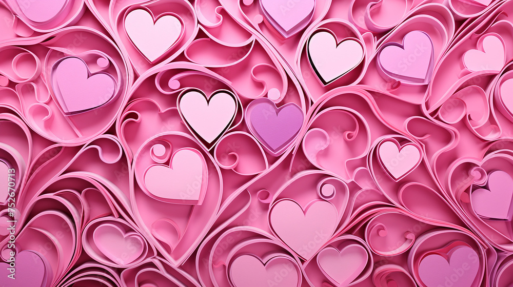 Poster heart background valentine with pink love paper art