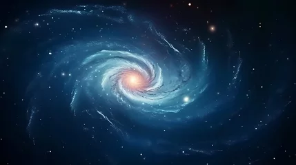 Rolgordijnen Holographic quantum vortex, shimmering particles spiraling through three-dimensional blue space © jiejie
