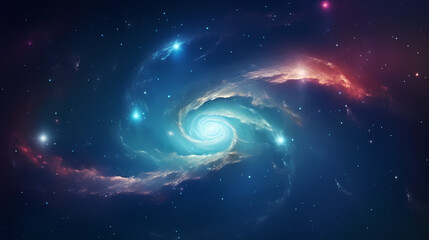 Fototapeta premium Holographic quantum vortex, shimmering particles spiraling through three-dimensional blue space