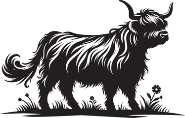 Highland Cow in Monochrome Vector Art