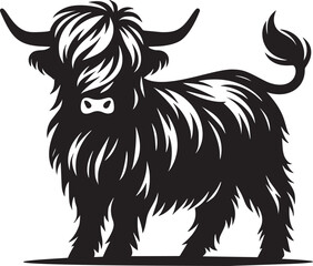 Highland Cow in Monochrome Vector Art