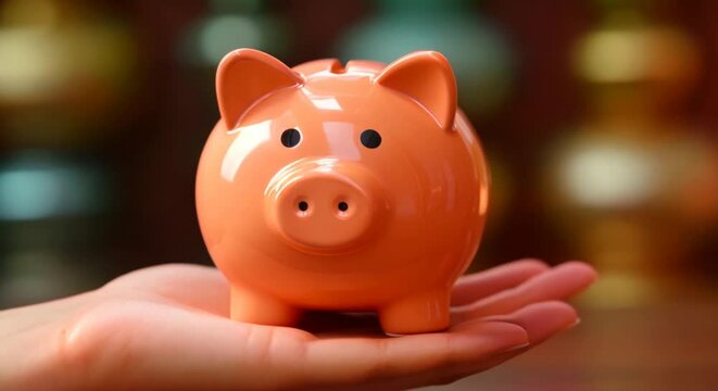 Hand dropping a coin into a piggy bank, simple savings concept