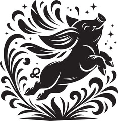 Obraz premium Joyful Jumping Pig in Monochrome