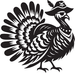 Pirate Turkey in Black and White Vector Art