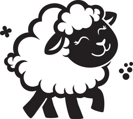 Smiling Cartoon Sheep in Black and White