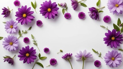 purple flowers and space for text on white background