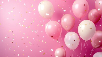 balloons on a pink background. holiday card template. birthday .