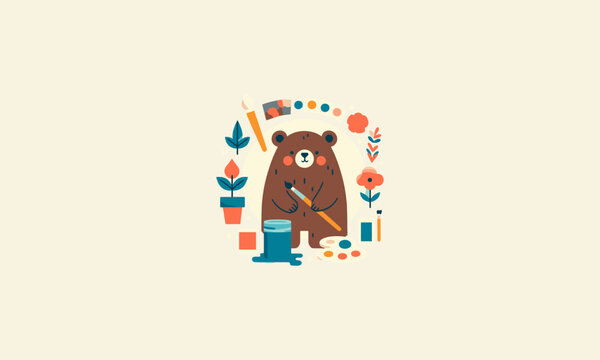 bear painting vector illustration flat design