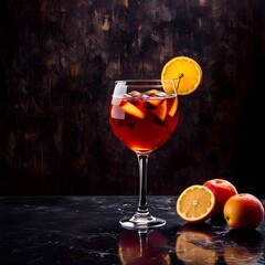 Spanish sangria, in wine glasses.