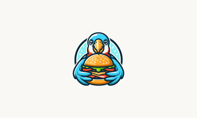 parrot eat burger vector illustration mascot design