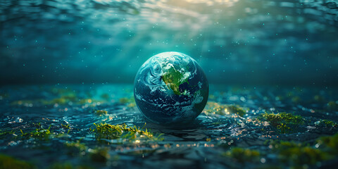 Earth Day poster background  An oceanic globe manipulation background with water waves representing the earth vast waters