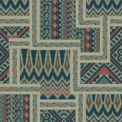 seamless ethnic patchwork pattern on green background 