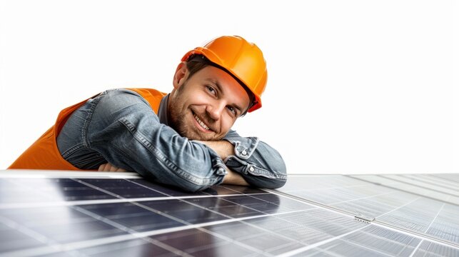 Employees take pictures with solar panels