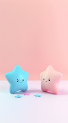 Illustration art of 2 cute 3d stars, one pink and other blue, digital art, AI generated image