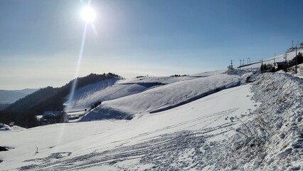 beautiful scenery and trees in the winter mountains