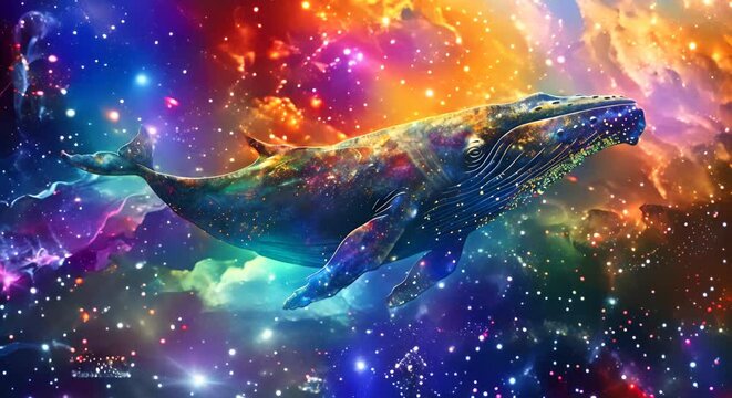 Cosmic journey of a blue whale through a rainbow galaxy