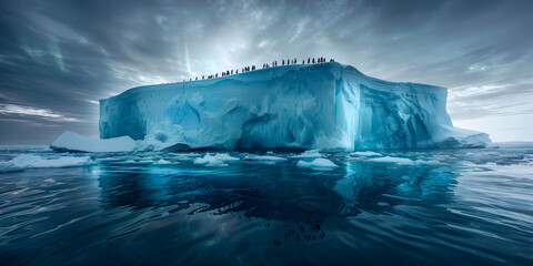 Broken piece of iceberg in the ocean Iceberg in the ocean with blue lights. 3d rendering.