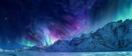 Northern Lights over Icy Mountains