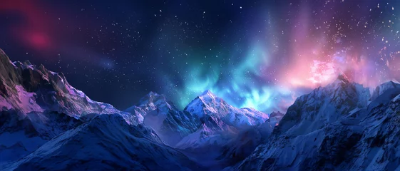 Cercles muraux Alpes Northern Lights with Multiple Colors over Mountain Peaks
