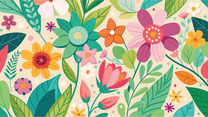 Fototapeta na wymiar Seamless floral pattern with flowers and leaves. Vector illustration.