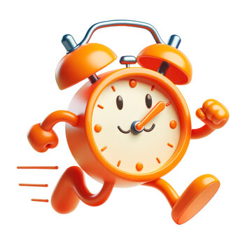 3d cute alarm clock running, 3d clipart, 3d character. 