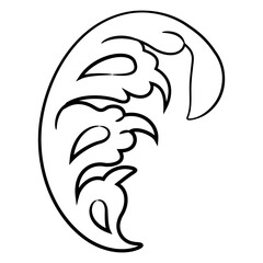 Stylized leaf. Vintage floral motif. Black and white linear silhouette.