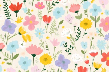 A whimsical and enchanting spring flower pattern background, creating a visually captivating and cheerful atmosphere, Generative AI