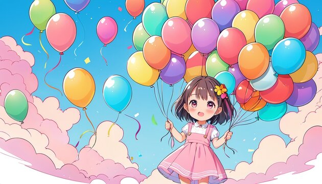 Balloons Galore - Vector Image of a Girl and Her Balloons