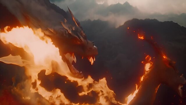 Fire Breathing Dragon on Mountain Generative AI