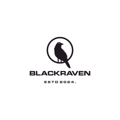 Black raven in the circle logo design on isolated background