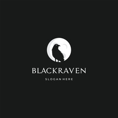 Raven and moon logo design illustration