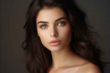 Naklejka premium Beautiful Portrait of a Young Woman - Natural Beauty, Fashion Model, and Elegant Photography Close-Up