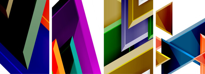 Glossy triangles geometric poster set for wallpaper, business card, cover, poster, banner, brochure, header, website