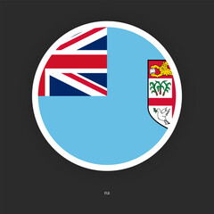 Fiji circle flag icon with white border isolated on dark grey background. Fiji circular flag on barely dark background.