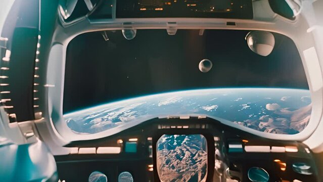 View of Earth From Inside a Space Station Generative AI