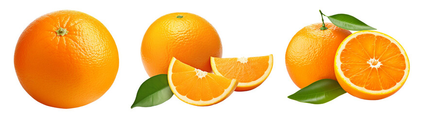 Collection orange slice. Orange isolated on white background. Orange fruit clipping path. Orange macro studio photo