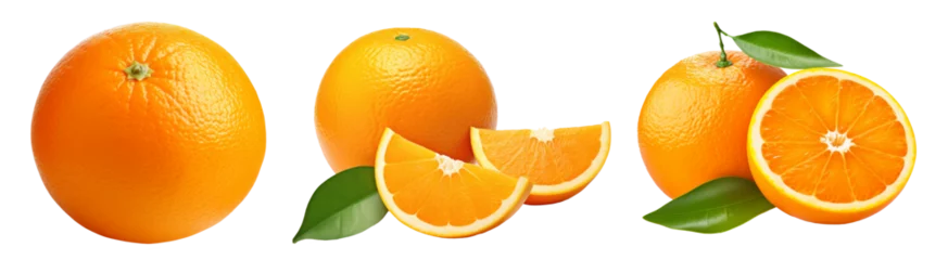 Fotobehang Collection orange slice. Orange isolated on white background. Orange fruit clipping path. Orange macro studio photo © PhotoFolio Finds