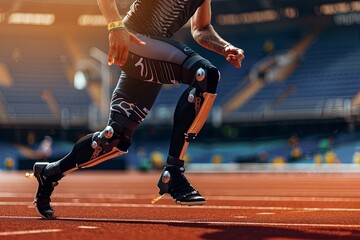 Person with prosthetic blade seen running 
