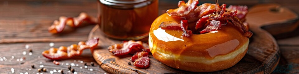 Savory Maple Bacon Donut Topped with Glazed Bacon: A Unique Fusion of Sweetness and Saltiness