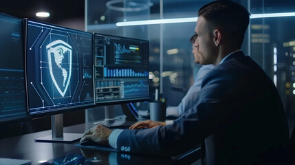 Privacy and cybersecurity principles to safeguard data. Internet network security technologies and the lock icon.