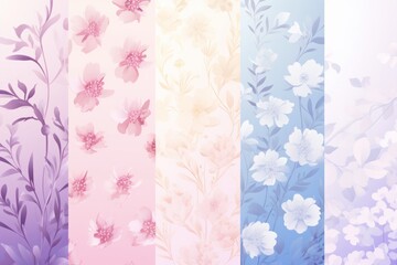 Create a dreamy and romantic atmosphere with a spring flower pattern background, featuring soft pastel hues and graceful blossoms, Generative AI