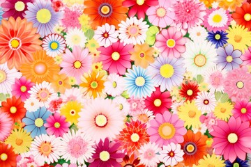 Fototapeta na wymiar Radiant and lively, a spring flower pattern background exuding the energy and vibrancy of a blossoming garden, Generative AI