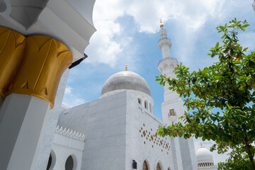 Exterior landscape of the Sheikh Zayed Grand Mosque, in the city of Solo, Central Java, Indonesia