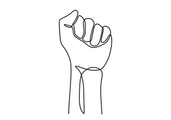 Fist arm gesture one line drawing. Vector illustration protest and freedom.
