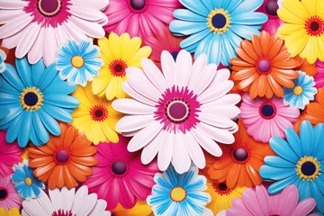 Tuinposter Radiate positivity with a vibrant and lively spring flower pattern background, filled with the energy and colors of the season, Generative AI © Formatikastd
