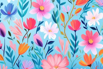 Radiate positivity with a vibrant and lively spring flower pattern background, filled with the energy and colors of the season, Generative AI